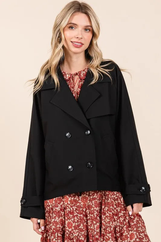 Mittoshop Double Breasted Long Sleeve Trench Coat Jacket in - photo