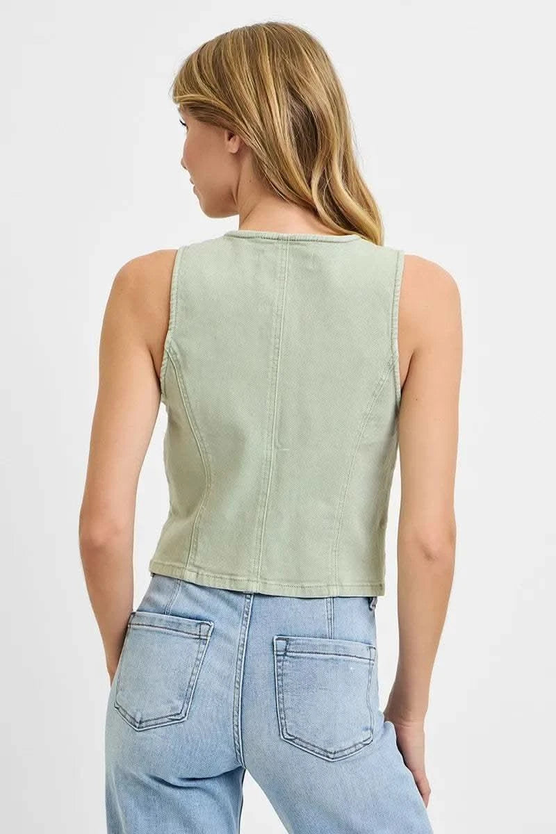 RISEN Full Size V Neck Button Down Vest Plus Size in - photo