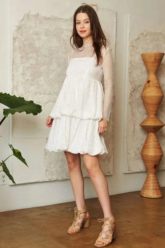 Davi & Dani Checker Print Side Pockets Textured Mini Dress in - photo