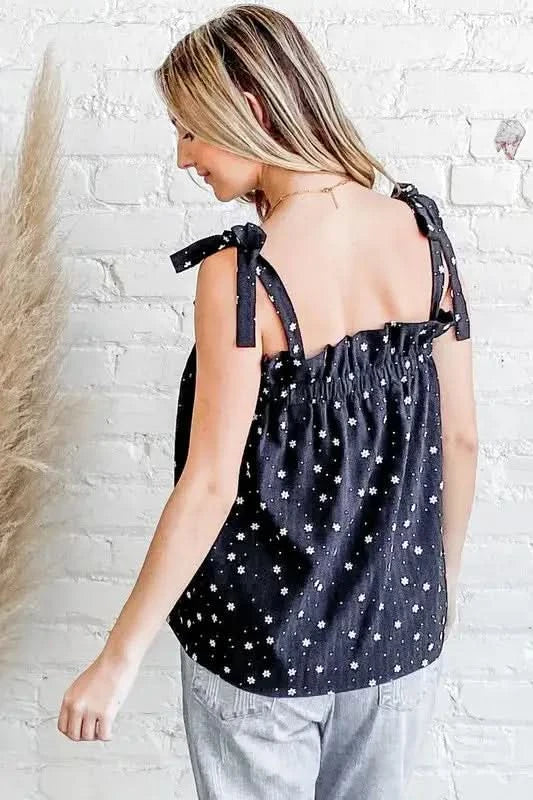 And The Why Daisy Polka Dot Print Ruffle Tank Top - SwagglyLife Home & Fashion
