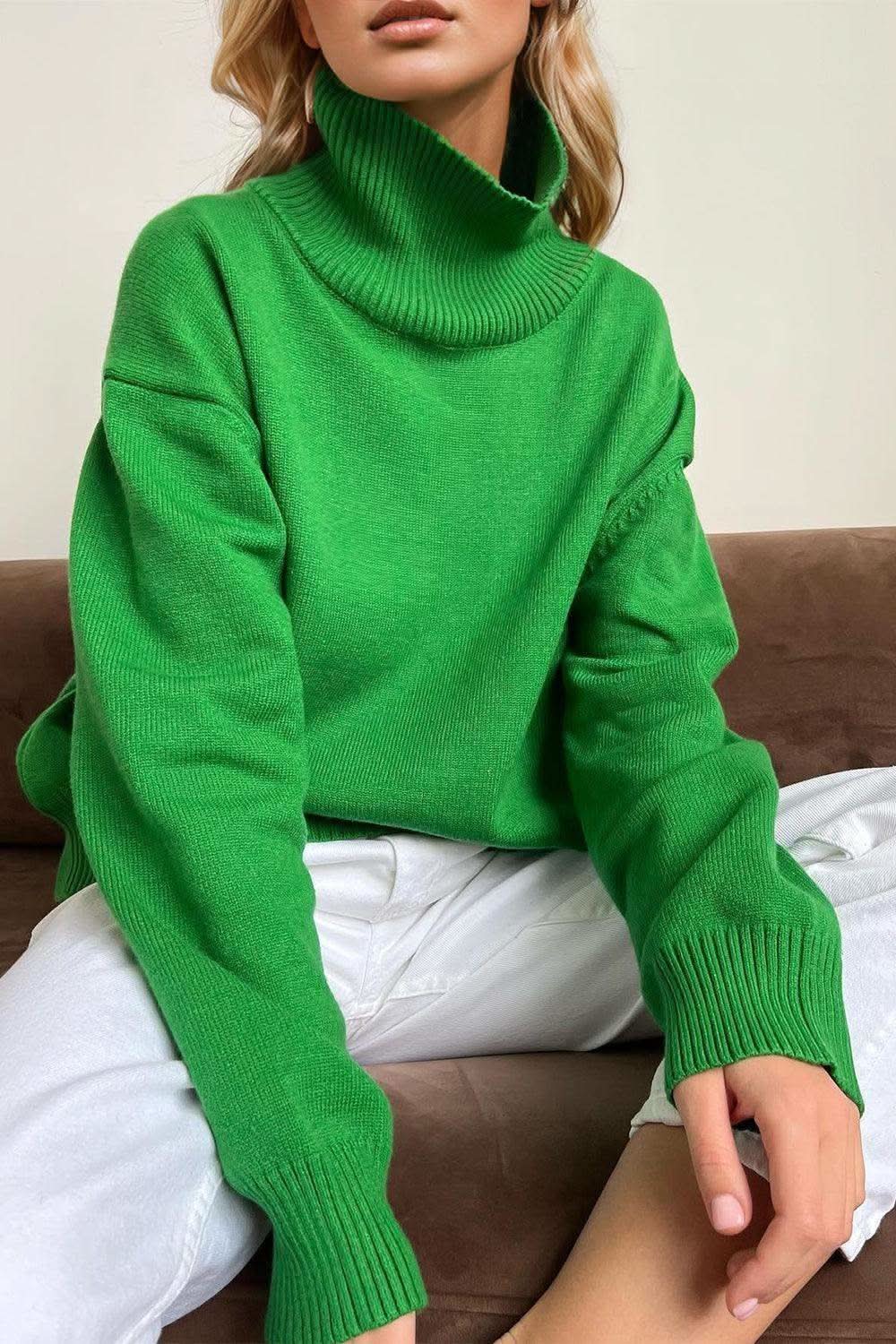 Basic Bae Turtleneck Dropped Shoulder Long Sleeve Sweater in - sweater photo