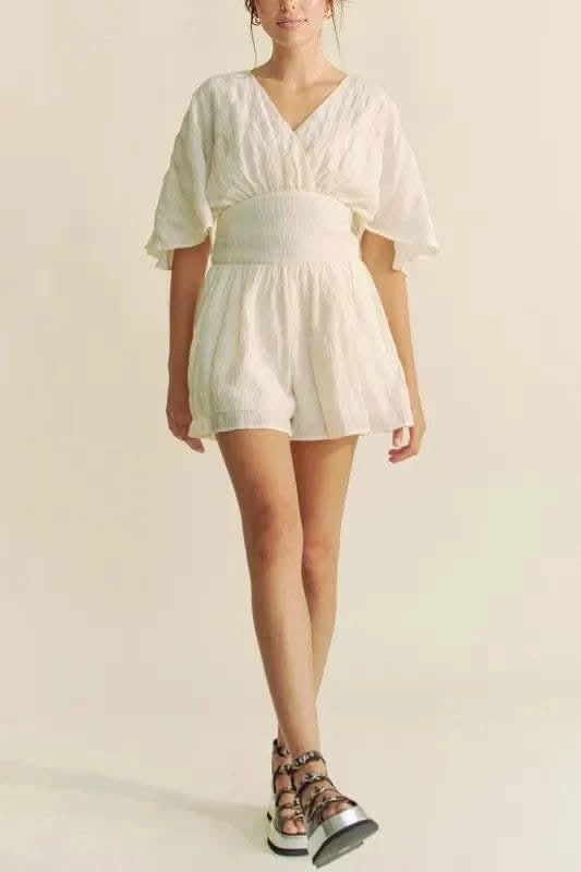 Davi & Dani Batwing Sleeve Waist Belt Romper - SwagglyLife Home & Fashion Davi & Dani Batwing Sleeve Waist Belt Romper - SwagglyLife Home & Fashion