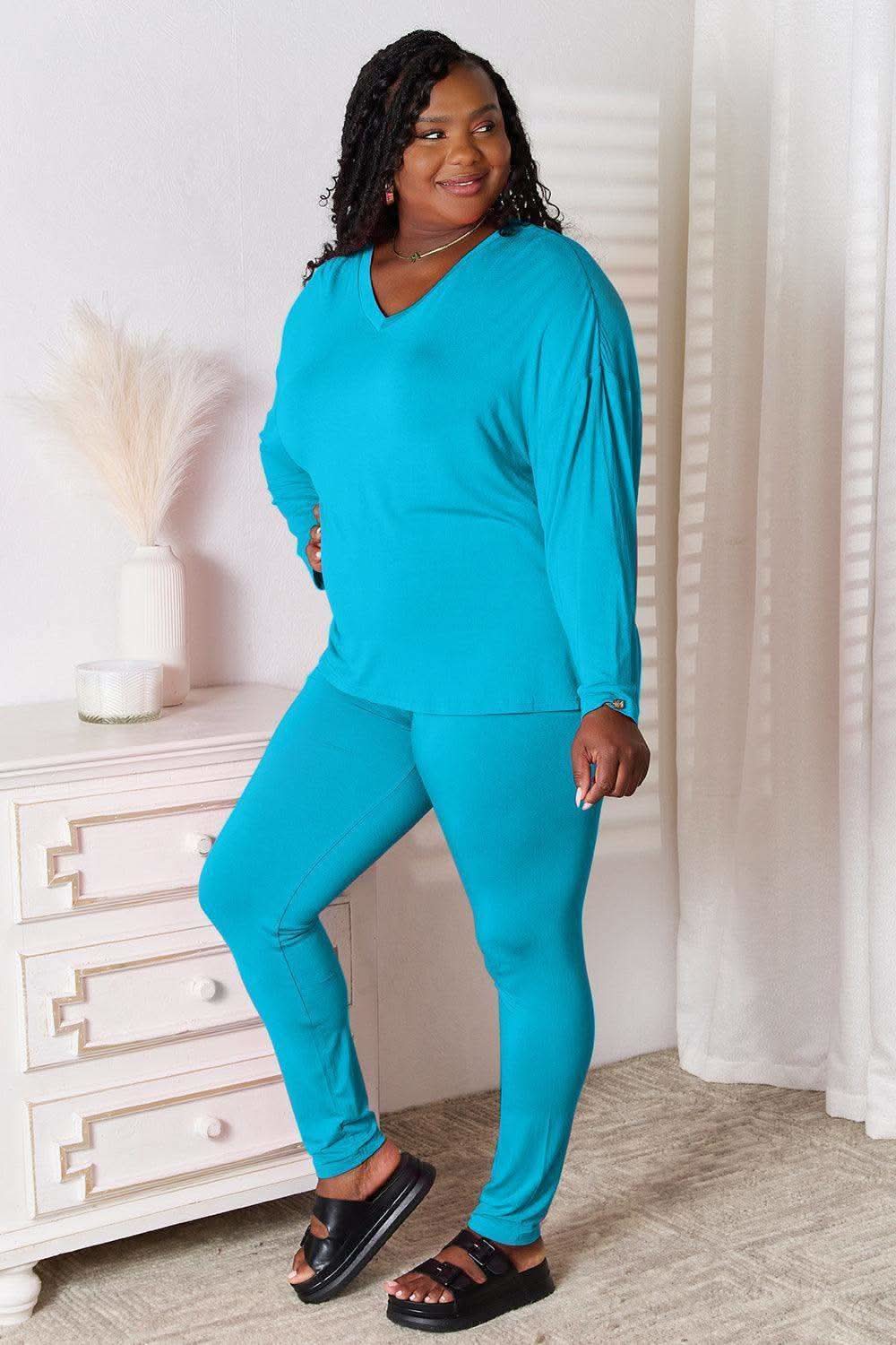 Basic Bae Full Size V-Neck Soft Rayon Long Sleeve Top and Pants Lounge Set in - Loungewear photo