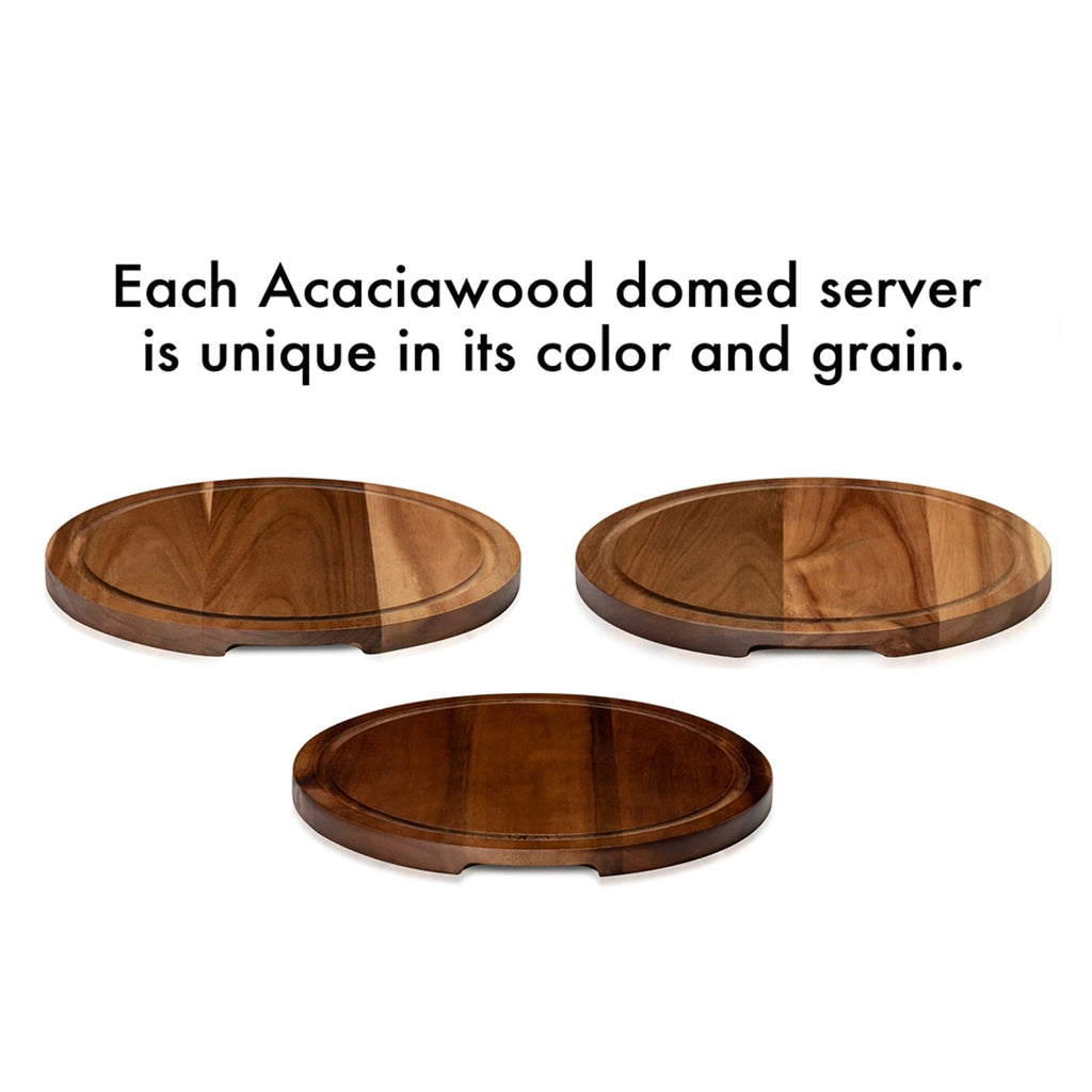 Libbey Acaciawood Flat Round Wood Server Cake Stand with Glass Dome in - Serveware photo