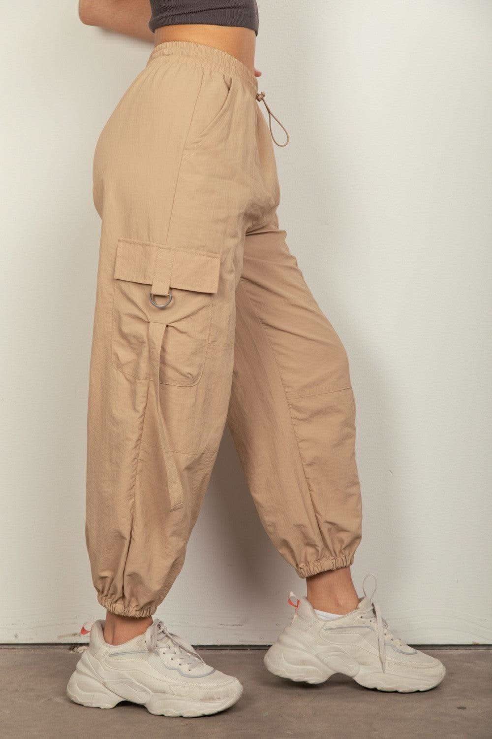 VERY J Elastic Waist Woven Cargo Pants - SwagglyLife Home & Fashion