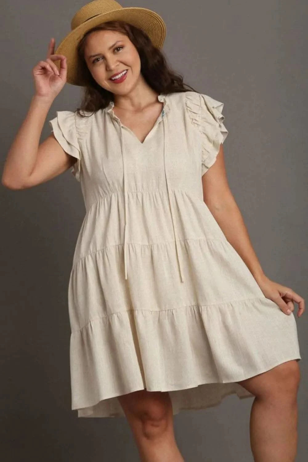 Umgee Full Size Linen A-line Tiered Mini Dress Plus Size in - photo