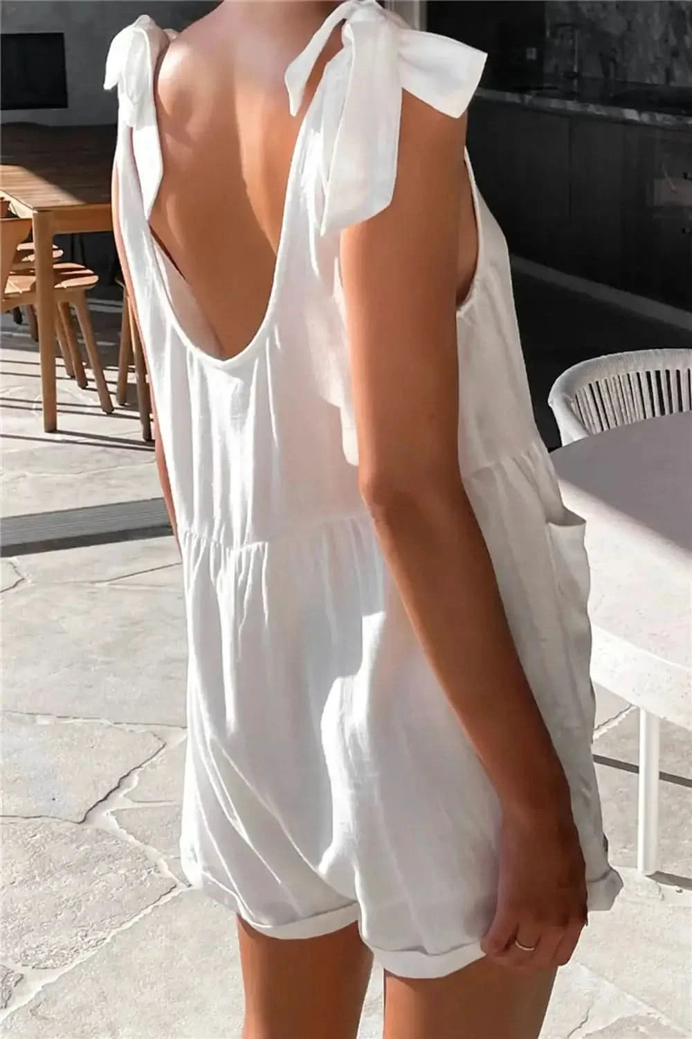 Full Size Scoop Neck Tie Shoulder Romper in - photo