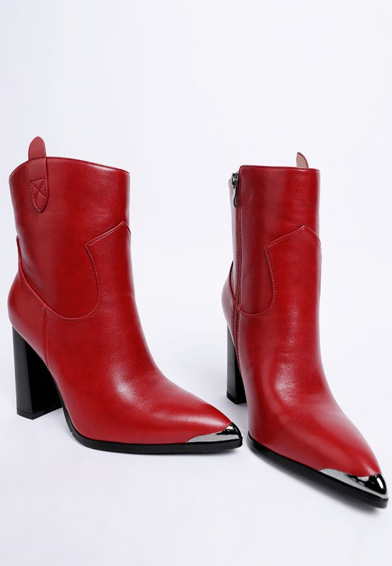 Hatter Pointed Toe Faux Leather Boots in Burgundy - photo