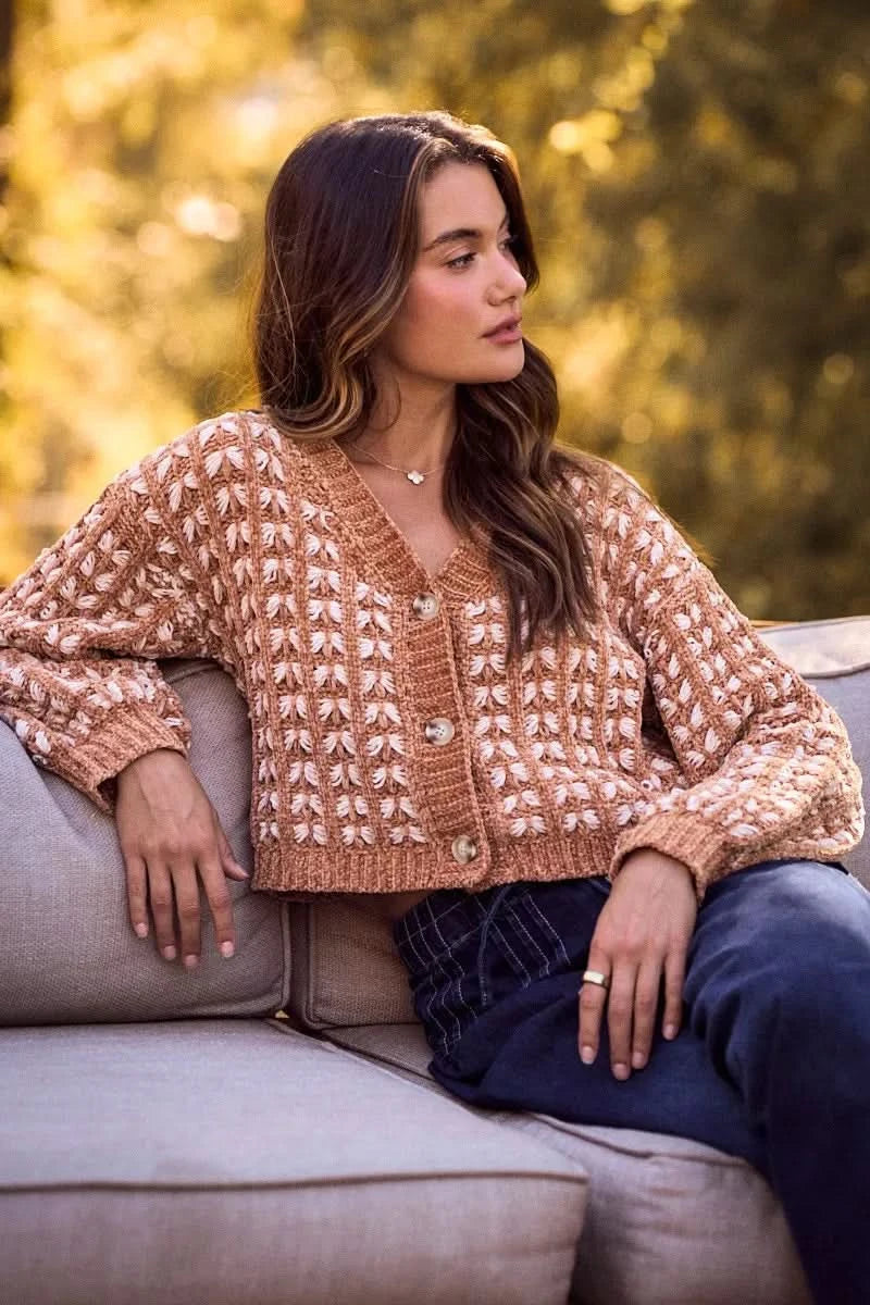 SO ME Soft Chenille Yarn Textur Button Sweater Cardigan in - photo