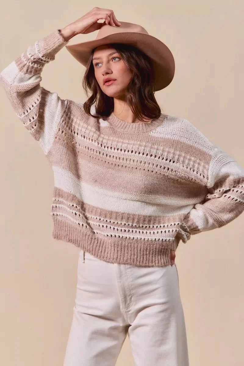 SO ME Variegated Stripe Textured Loose Fit Sweater in - photo