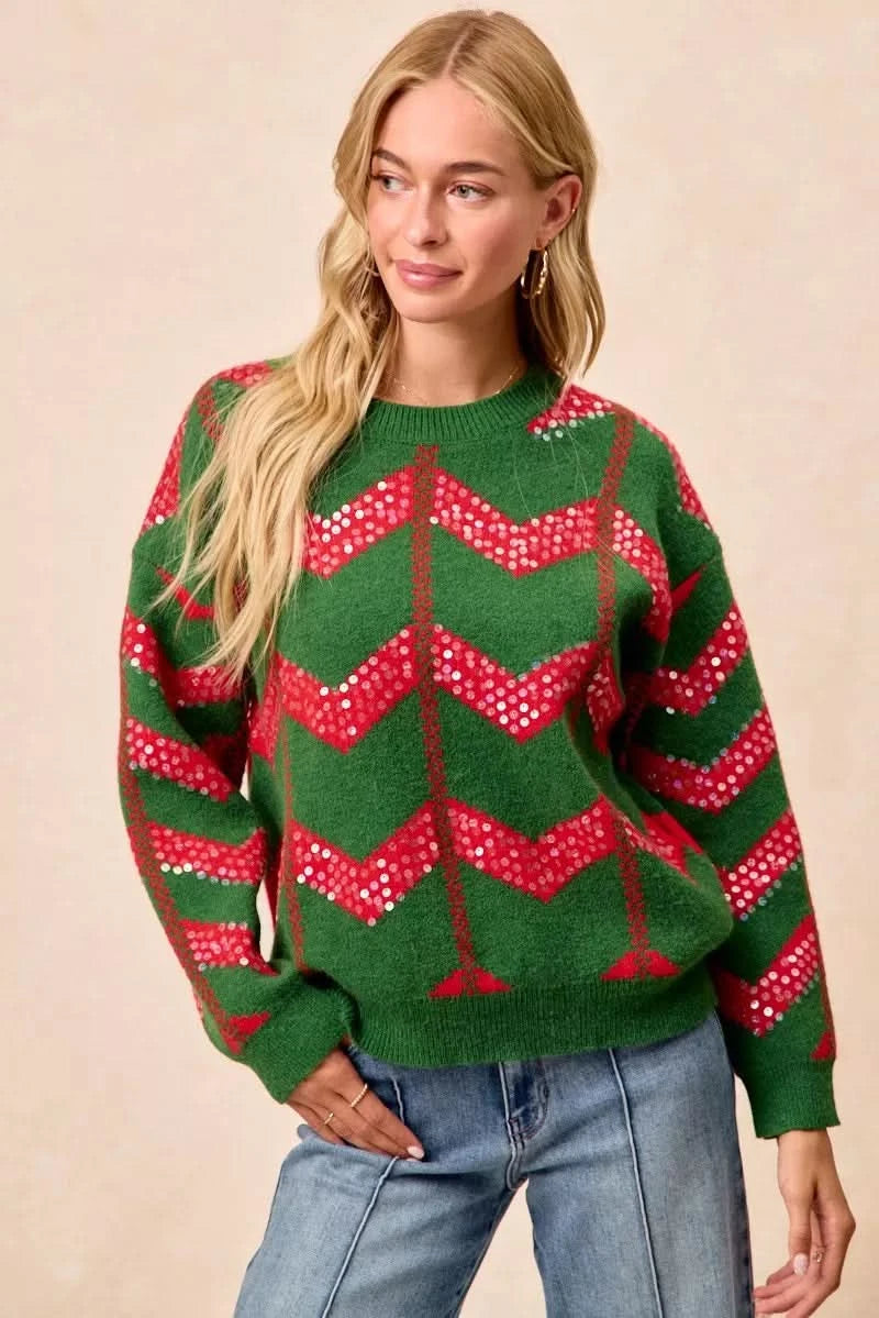 BiBi Christmas Theme Chevron Sequins Detail Sweater in - photo