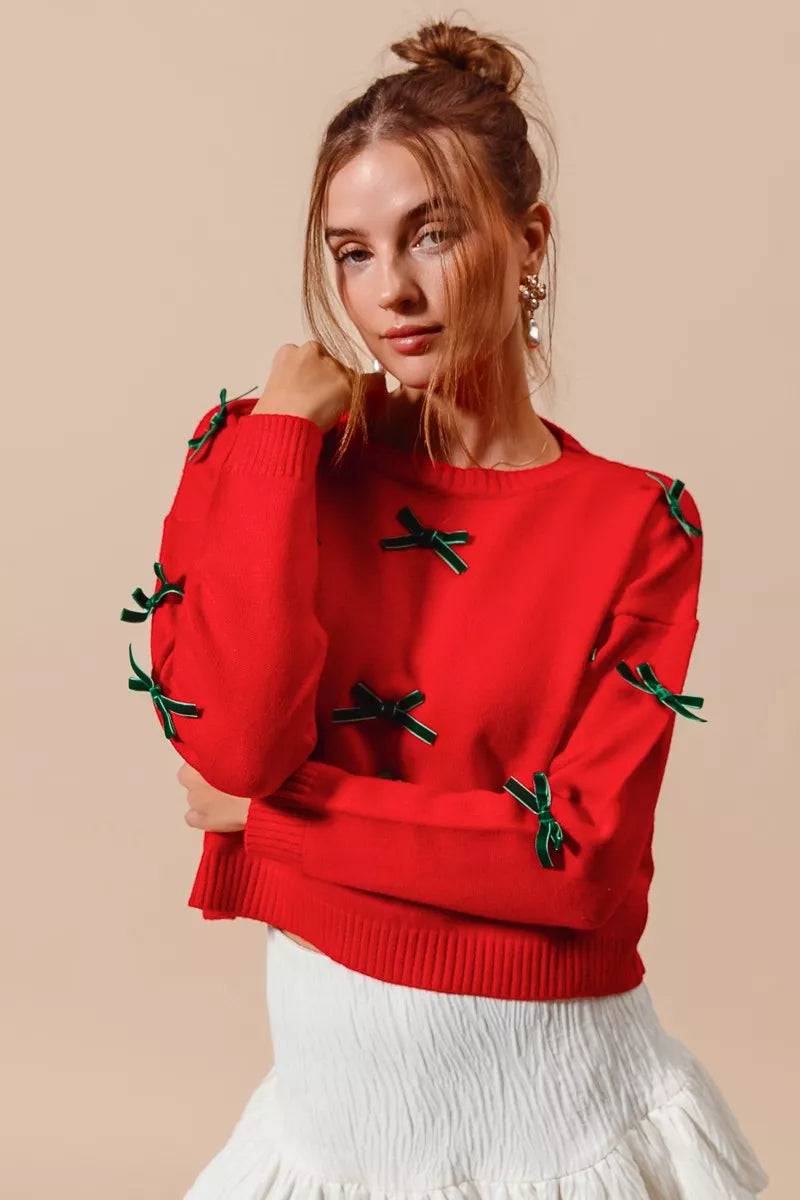 SO ME Ribbon Bow Applique Sweater in - photo