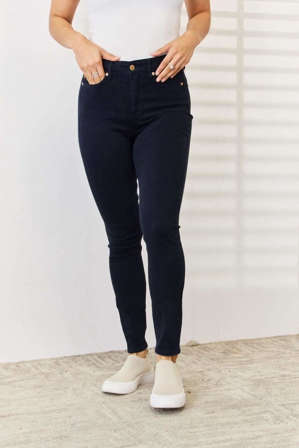Judy Blue Full Size Garment Dyed Tummy Control Skinny Jeans in NAVY - Jeans photo