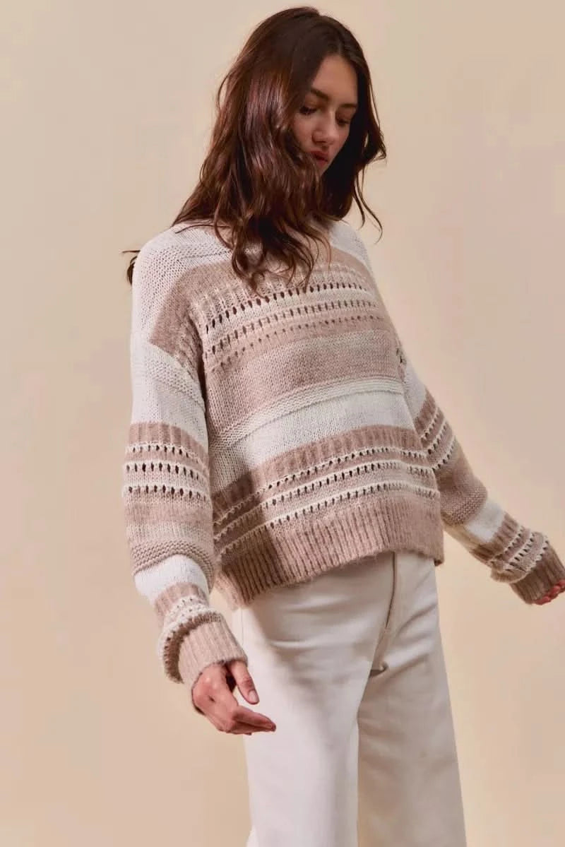 SO ME Variegated Stripe Textured Loose Fit Sweater in - photo