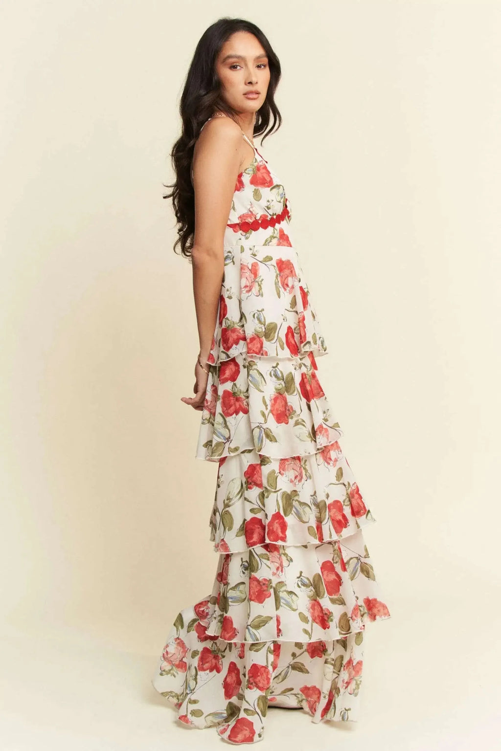 Davi & Dani Contrast Ring Lace Layered Ruffle Maxi Cami Dress in - photo