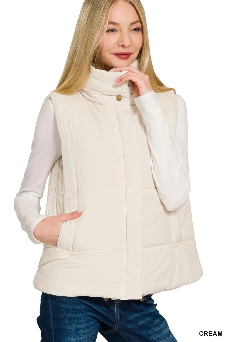 Zenana High Neck Zip-Up Vest Coat in - photo