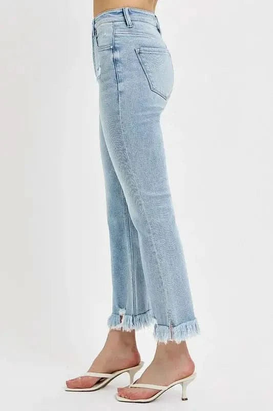 RISEN Full Size Raw Hem Distressed Cropped Flare Jeans Plus Size in - photo