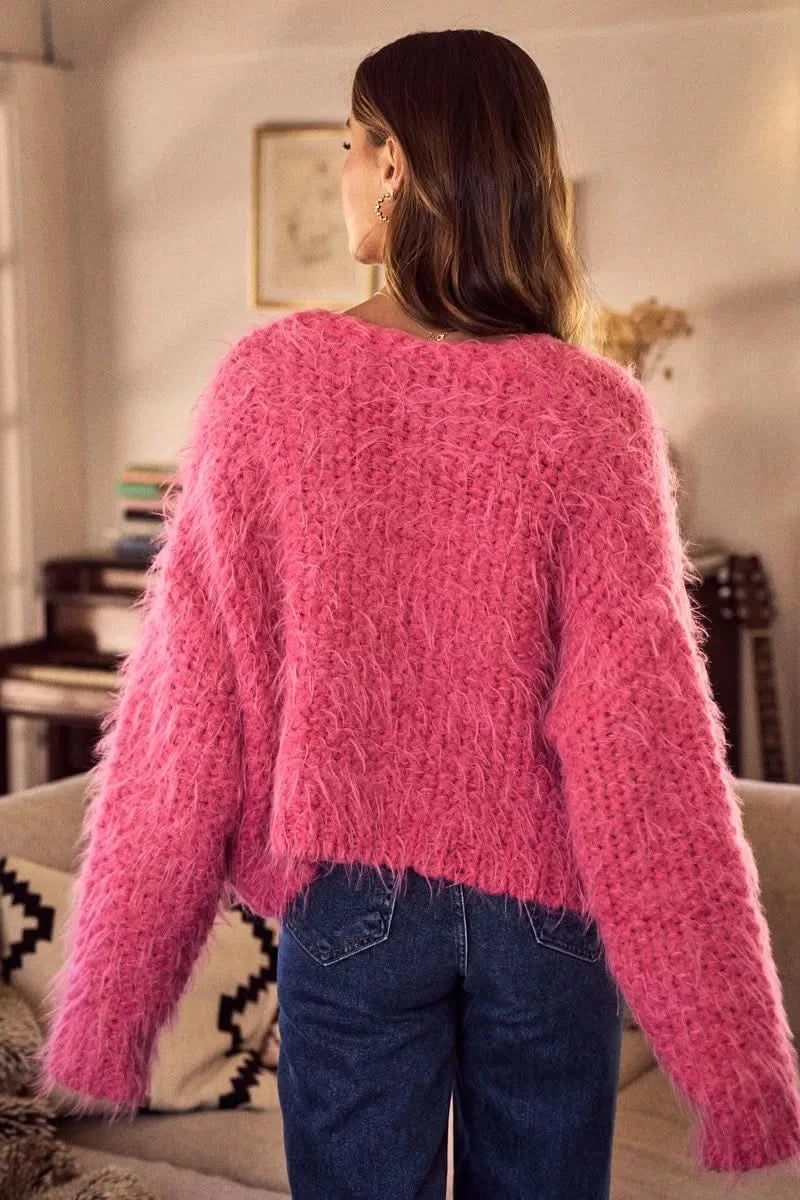 SO ME Soft Touch Hairy Loose Fit Cozy Sweater Cardigan in - photo