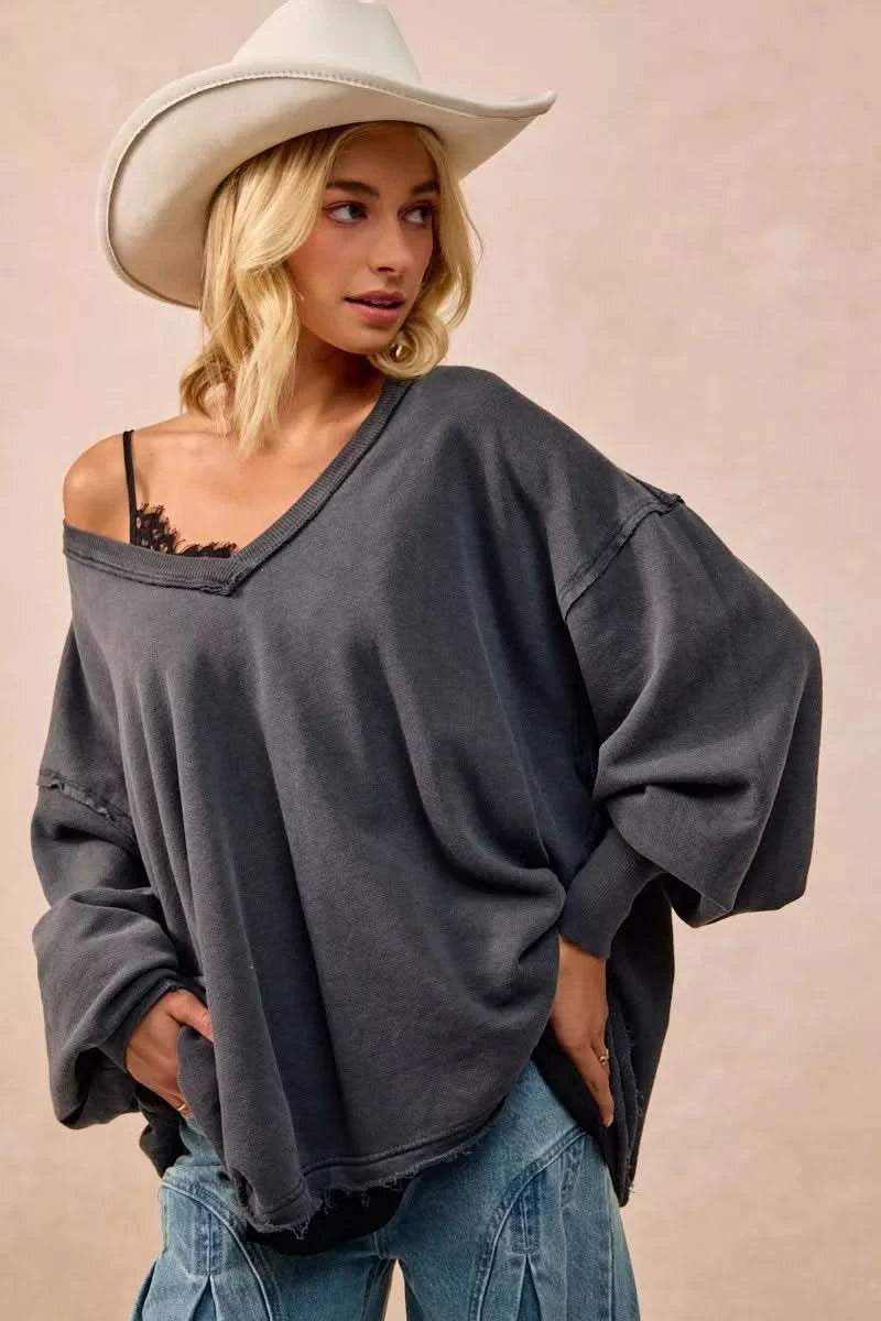 BiBi Mineral Washed French Terry Oversized Sweatshirt in - photo