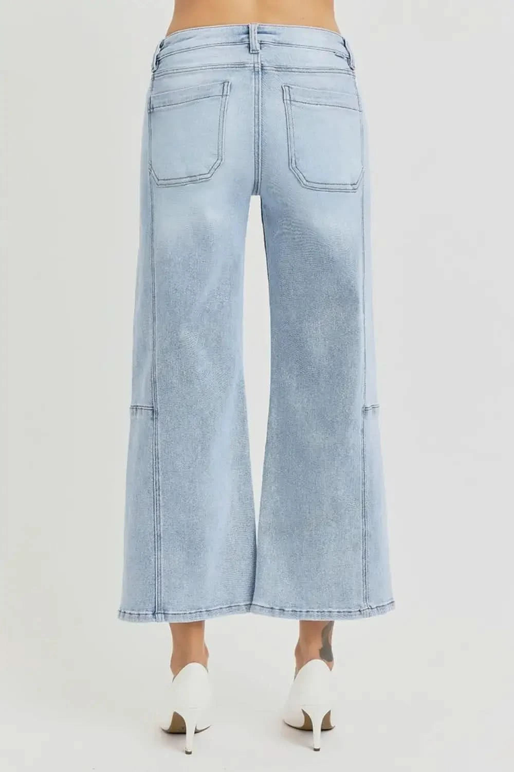 RISEN Full Size High Rise Seamed Detail Wide Leg Crop Jeans in - photo