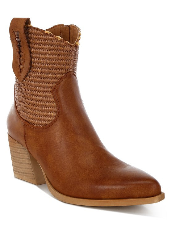 Big Mood Raffia & Faux Leather Cowboy Boots in Tan - photo