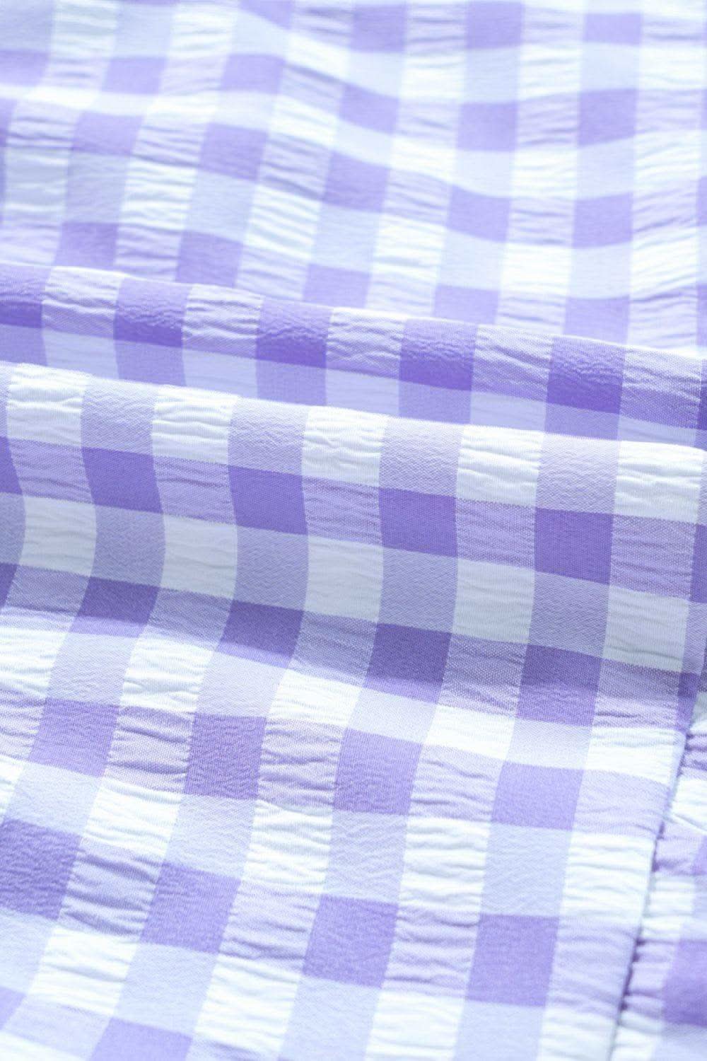 Plaid Tie Neck Short Sleeve Babydoll Mini Dress - SwagglyLife Home & Fashion