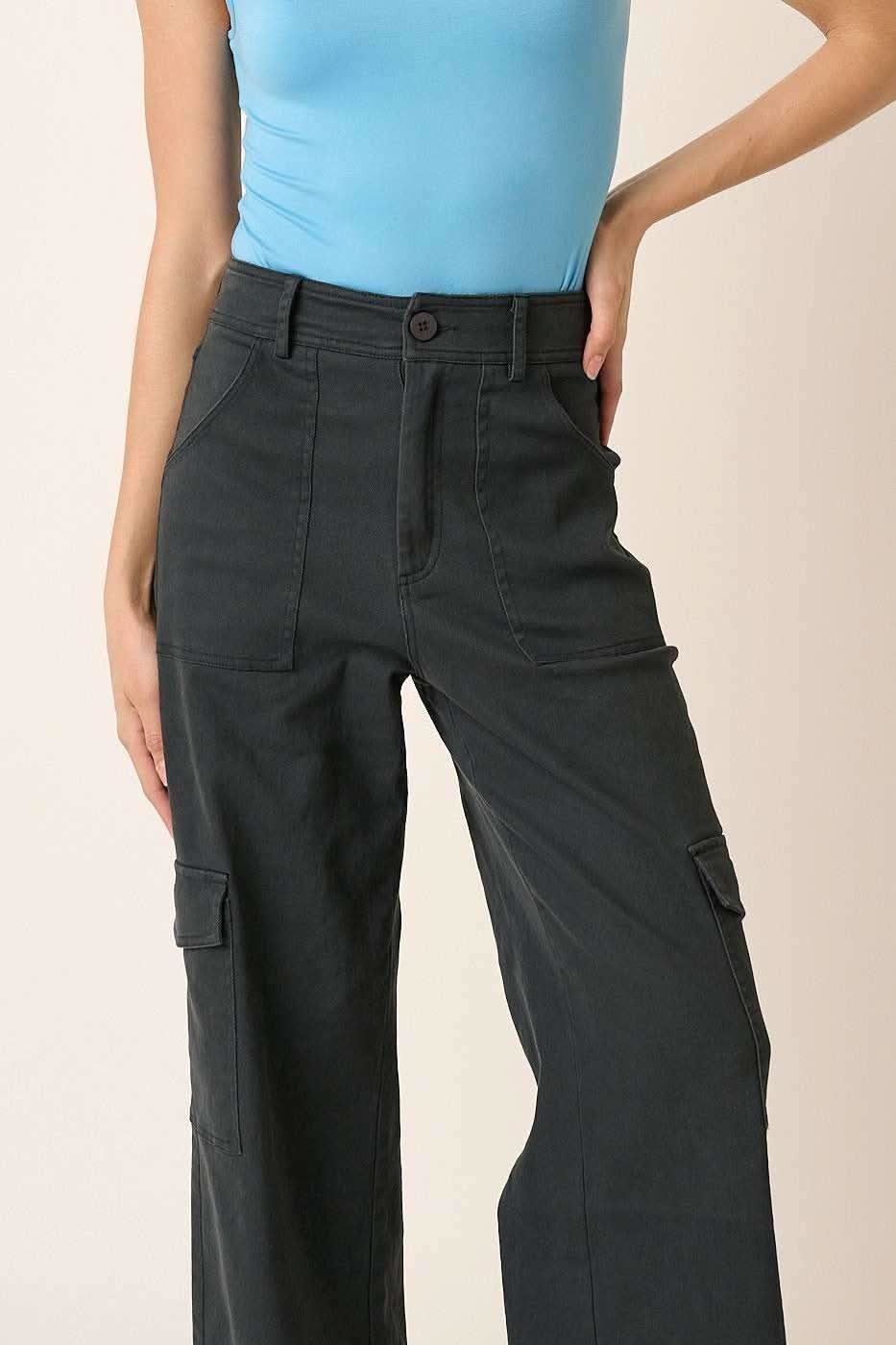 Mittoshop Wide Leg High Waist Pants with Cargo Pockets - SwagglyLife Home & Fashion