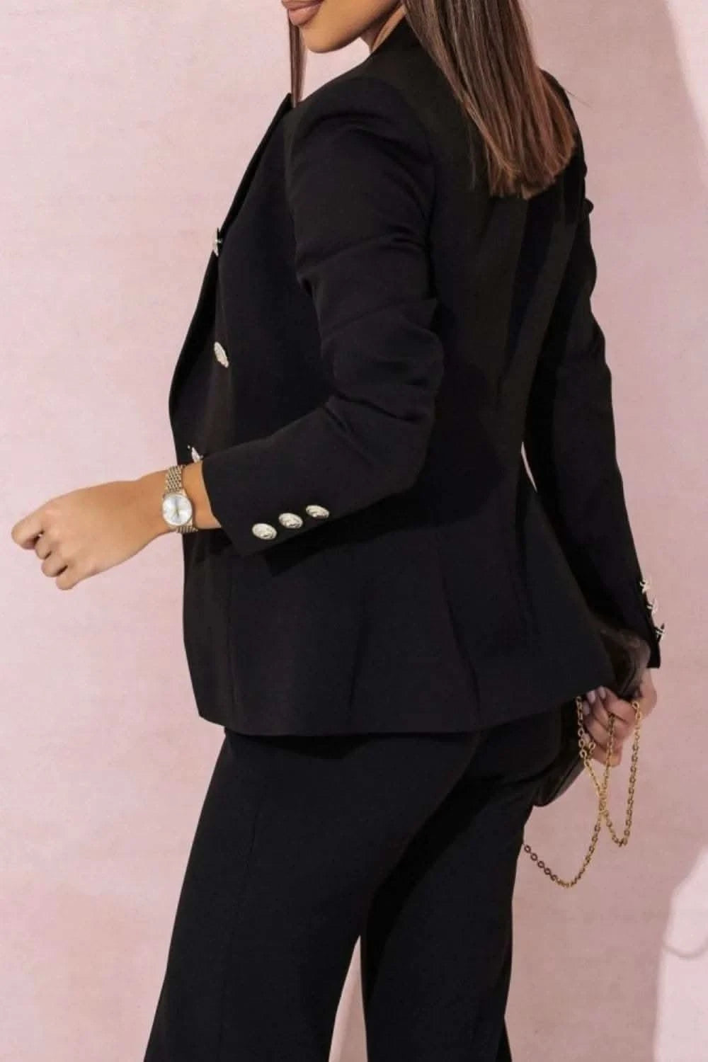 Full Size Lapel Collar Long Sleeve Blazer and Pants Set Plus Size in - photo