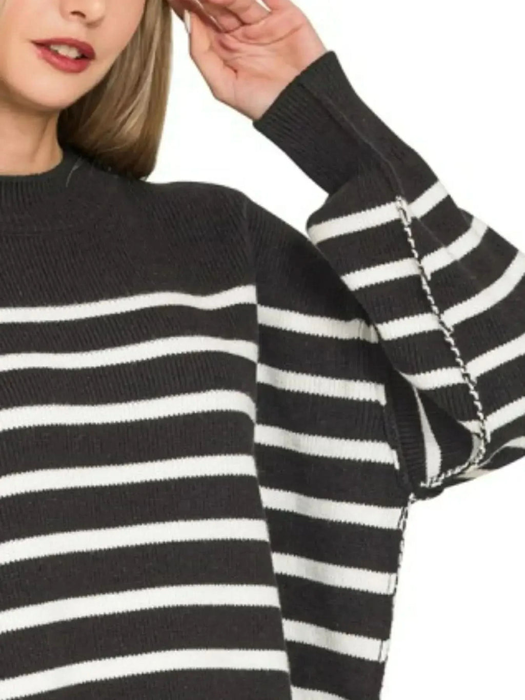 Zenana Exposed Seam Striped Oversized Sweater - SwagglyLife Home & Fashion