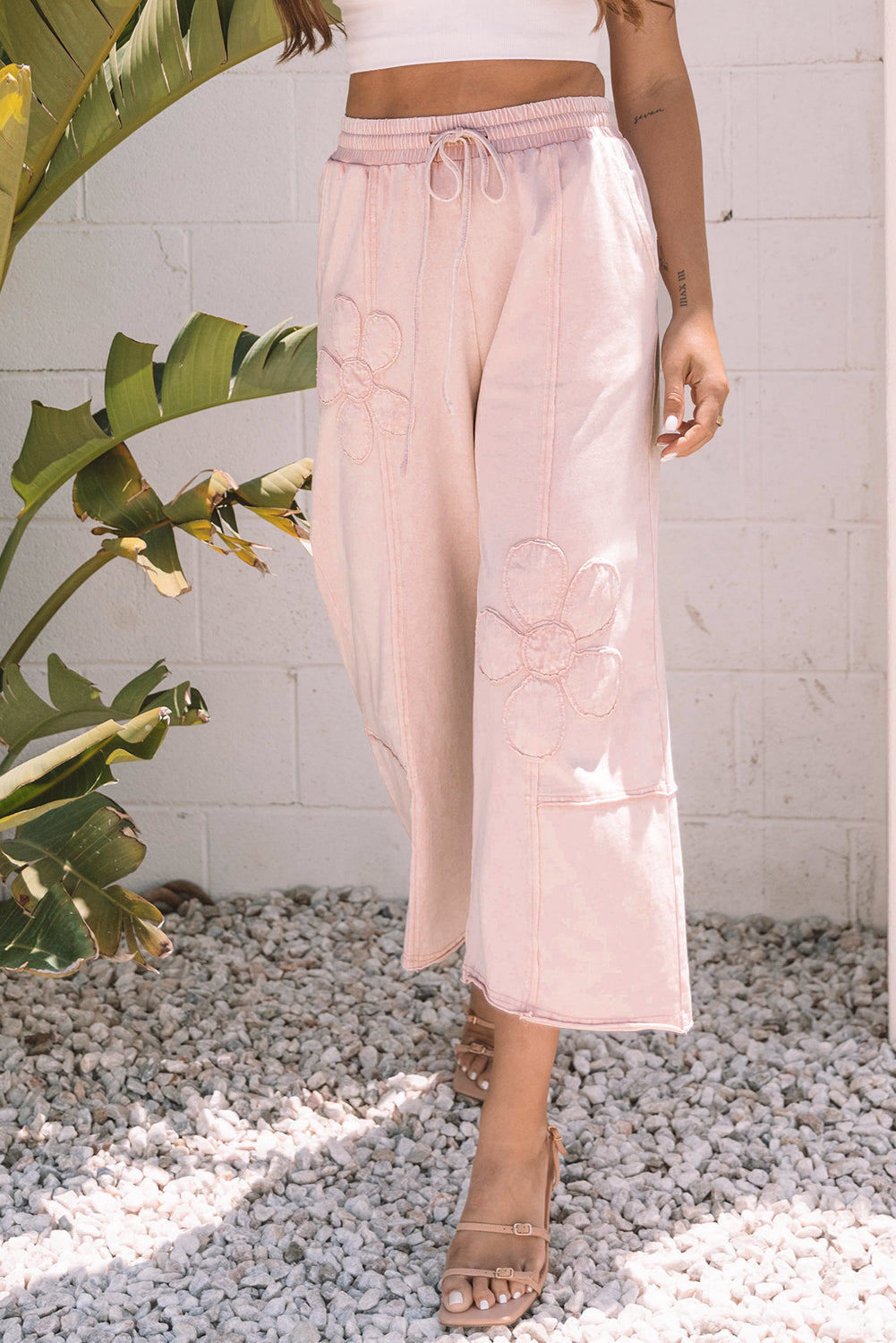 Gabriella Mineral Washed Terry Knit Cropped Wide Leg Pants in - Bottoms/Pants & Culotte photo