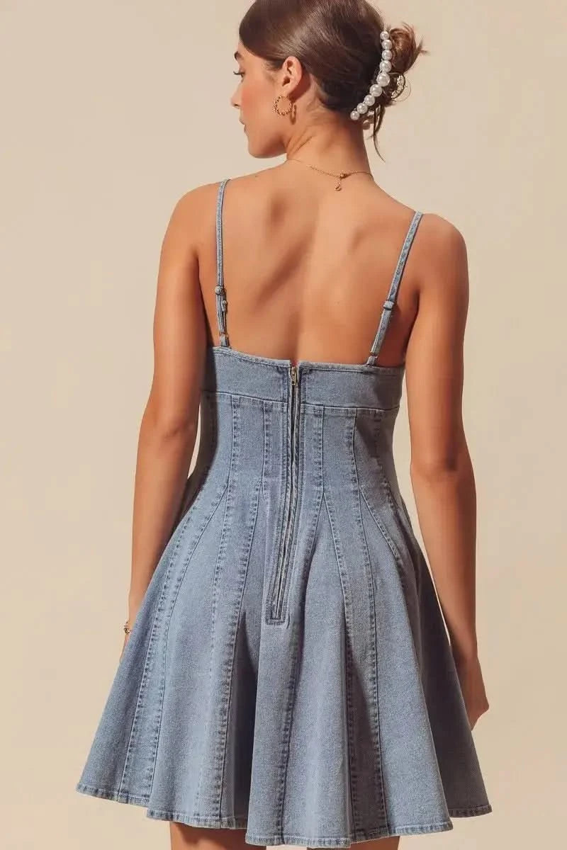 SO ME A Line Fit and Flare Denim Mini Dress in - photo
