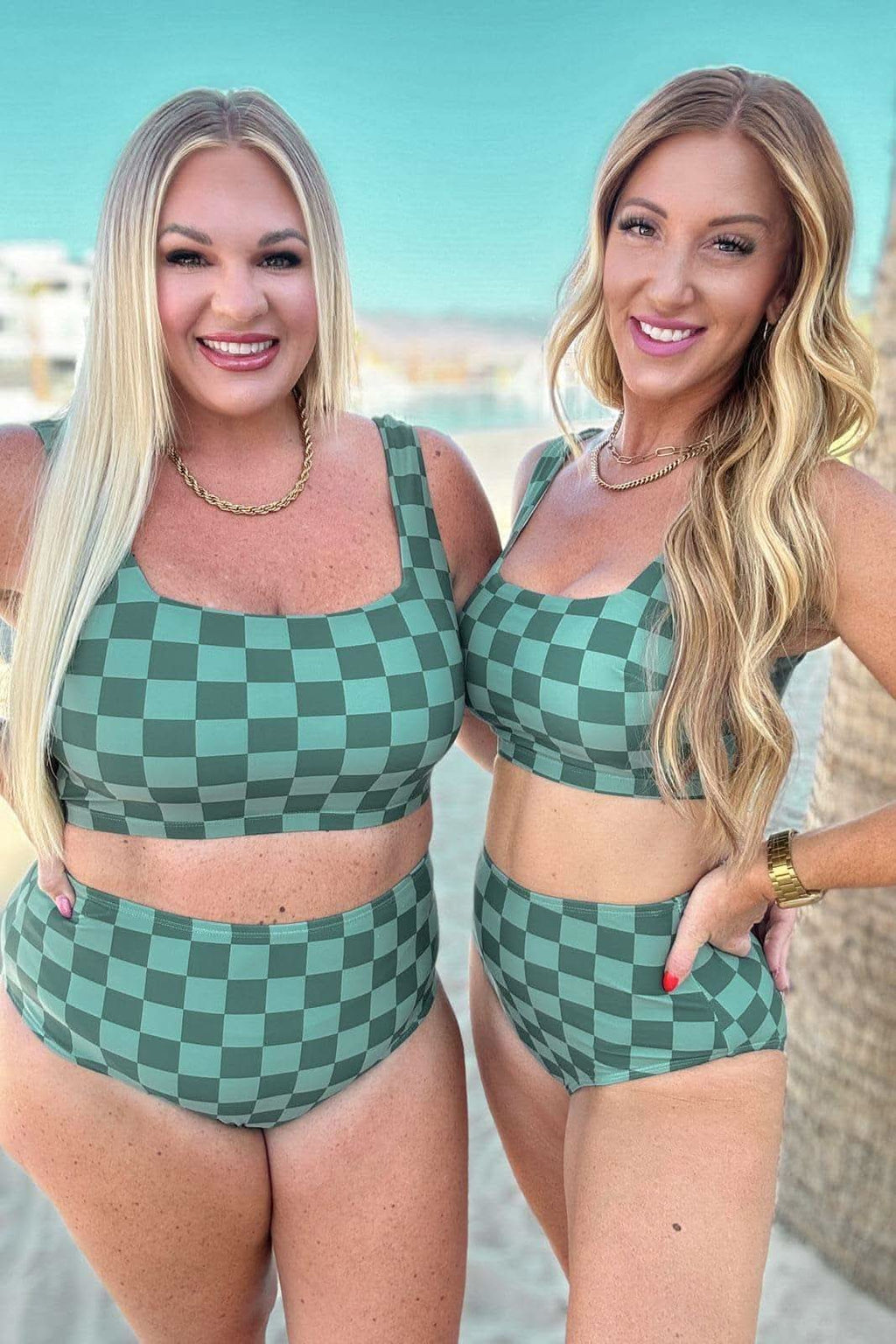 Bali Checkered High Waisted Swim Bottoms in - Swimwear photo