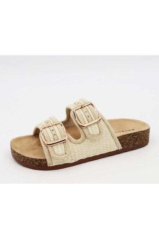 Bamboo Corc Footbed Slide Sandal in Raffia Strap in - Shoes photo