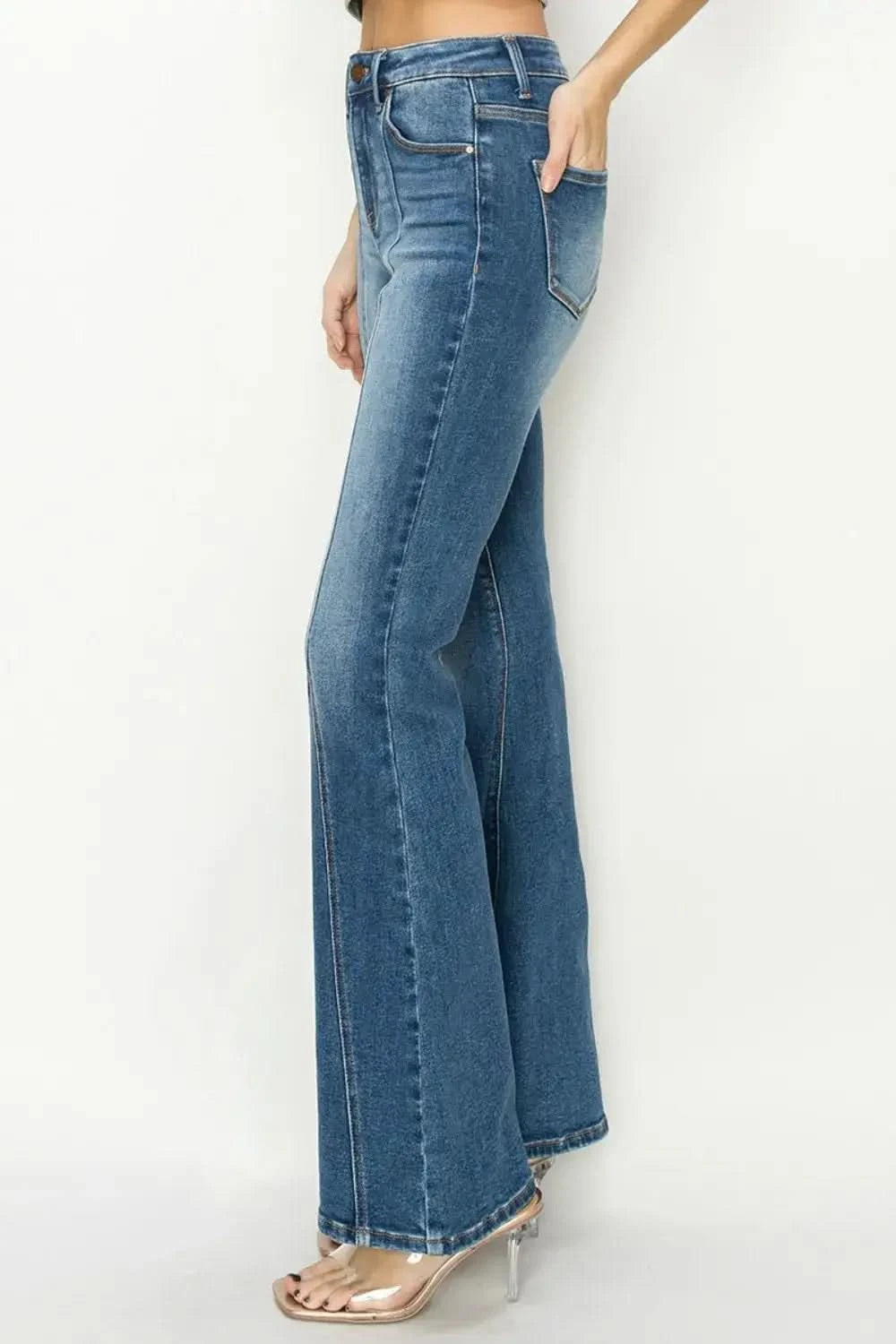 RISEN Full Size High Rise Front Seam Detailed Flare Jeans in - photo