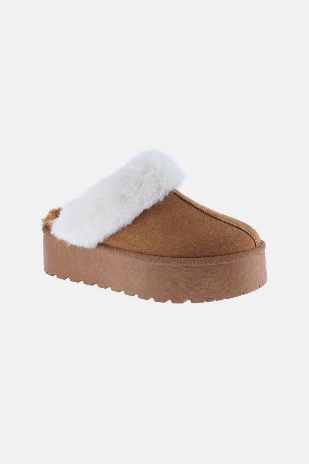 Weeboo Thick Bottom Fur Trim Snow Slippers in Tan - photo