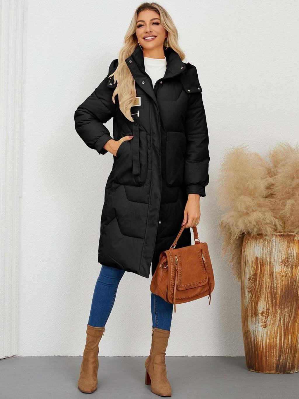 Long Sleeve Longline Hooded Winter Coat - SwagglyLife Home & Fashion