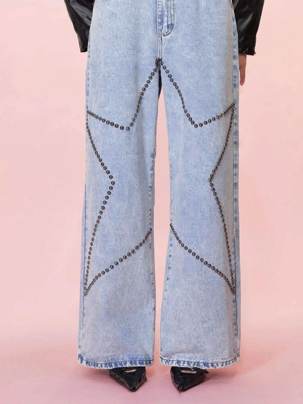 Studded Star Straight Jeans with Pockets - SwagglyLife Home & Fashion