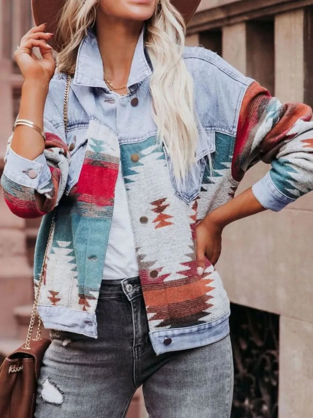 Geometric Button Up Long Sleeve Jacket in - photo