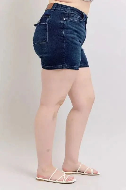 Judy Blue Full Size High Waist Back Flap Pocket Denim Shorts Plus Size in - photo