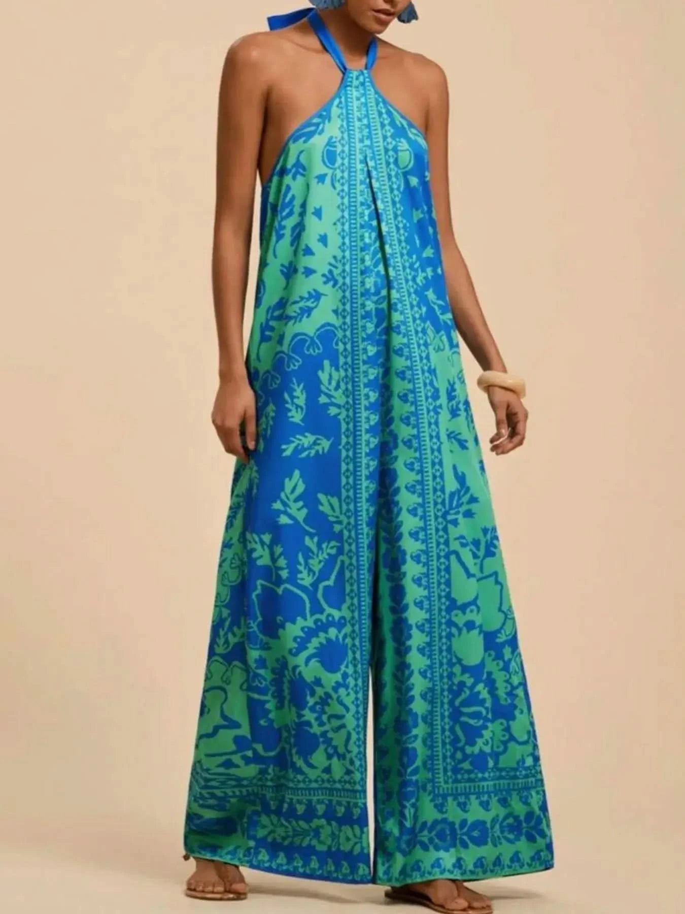 Printed Halter Wide-Leg Jumpsuit - SwagglyLife Home & Fashion Printed Halter Wide-Leg Jumpsuit - SwagglyLife Home & Fashion
