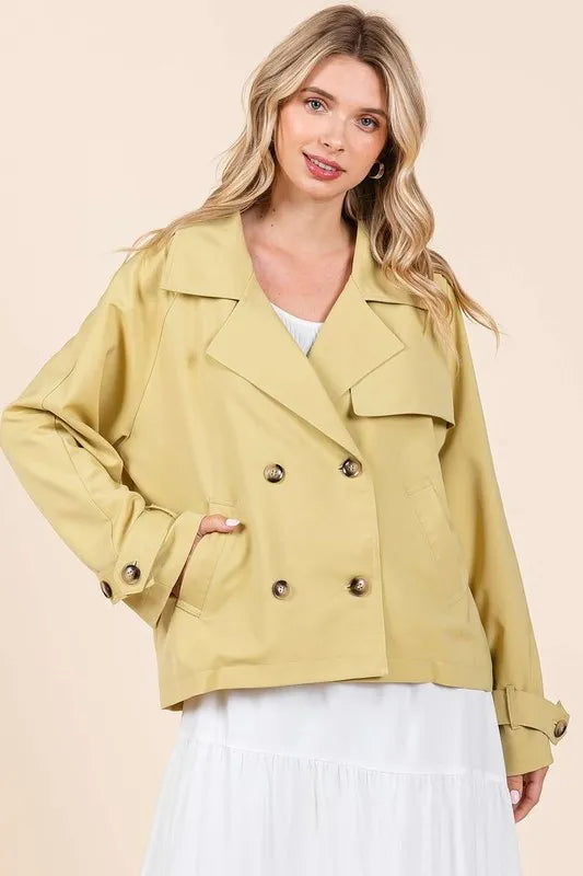 Mittoshop Double Breasted Long Sleeve Trench Coat Jacket in Yellow - photo