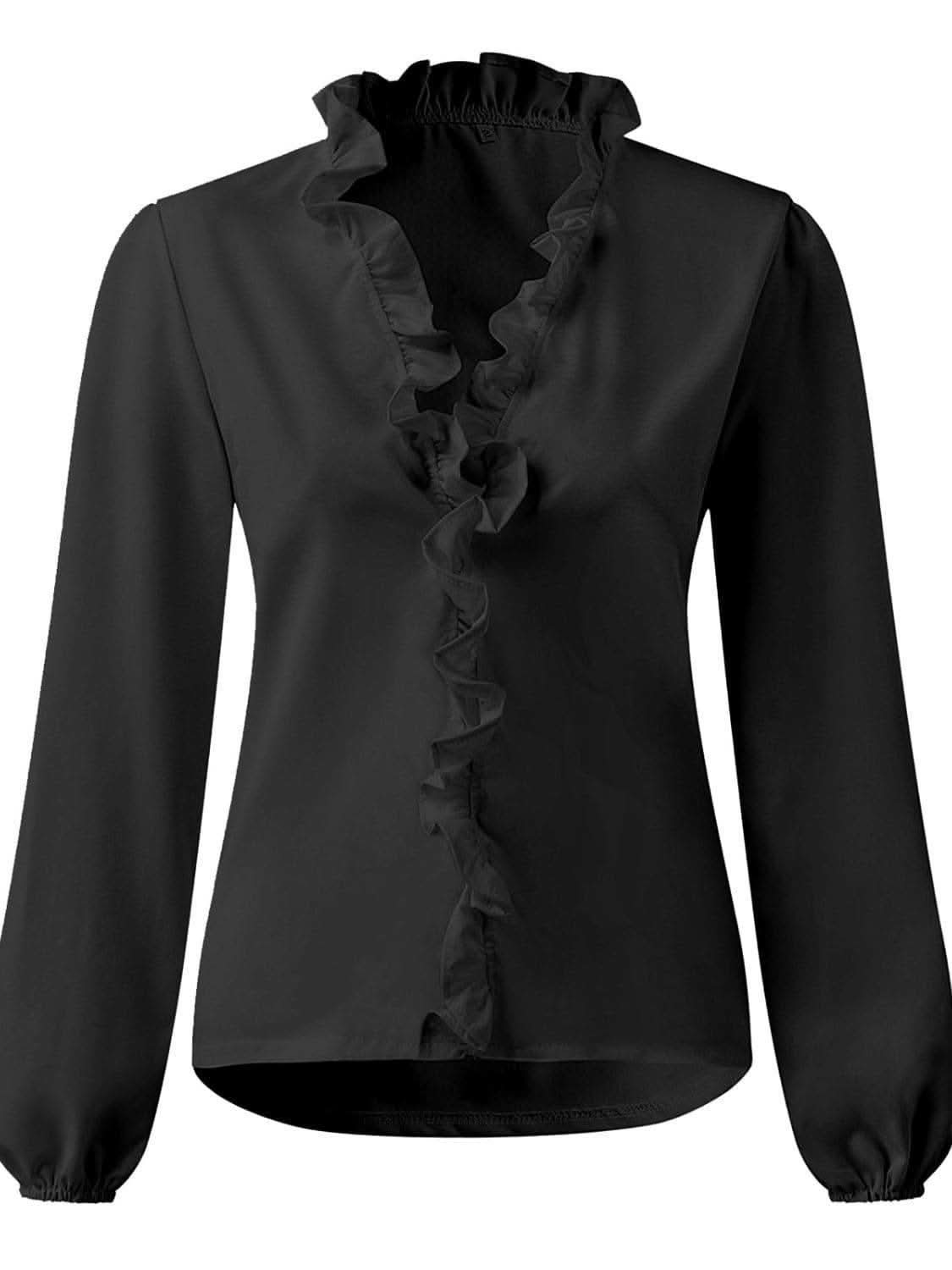Andrea Full Size Ruffled V-Neck Long Sleeve Blouse - SwagglyLife Home & Fashion Andrea Full Size Ruffled V-Neck Long Sleeve Blouse - SwagglyLife Home & Fashion