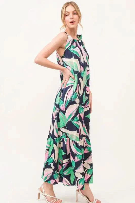 And The Why Botanical Printed Halterneck Tiered Maxi Dress in - photo