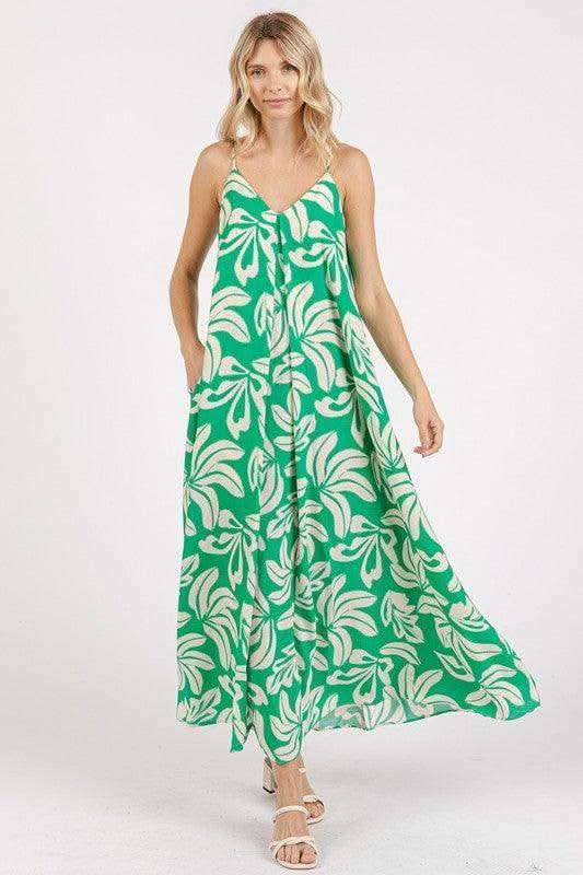 Mittoshop Printed V-Neck Maxi Cami Dress with Pockets in Kelly Green - Dresses photo