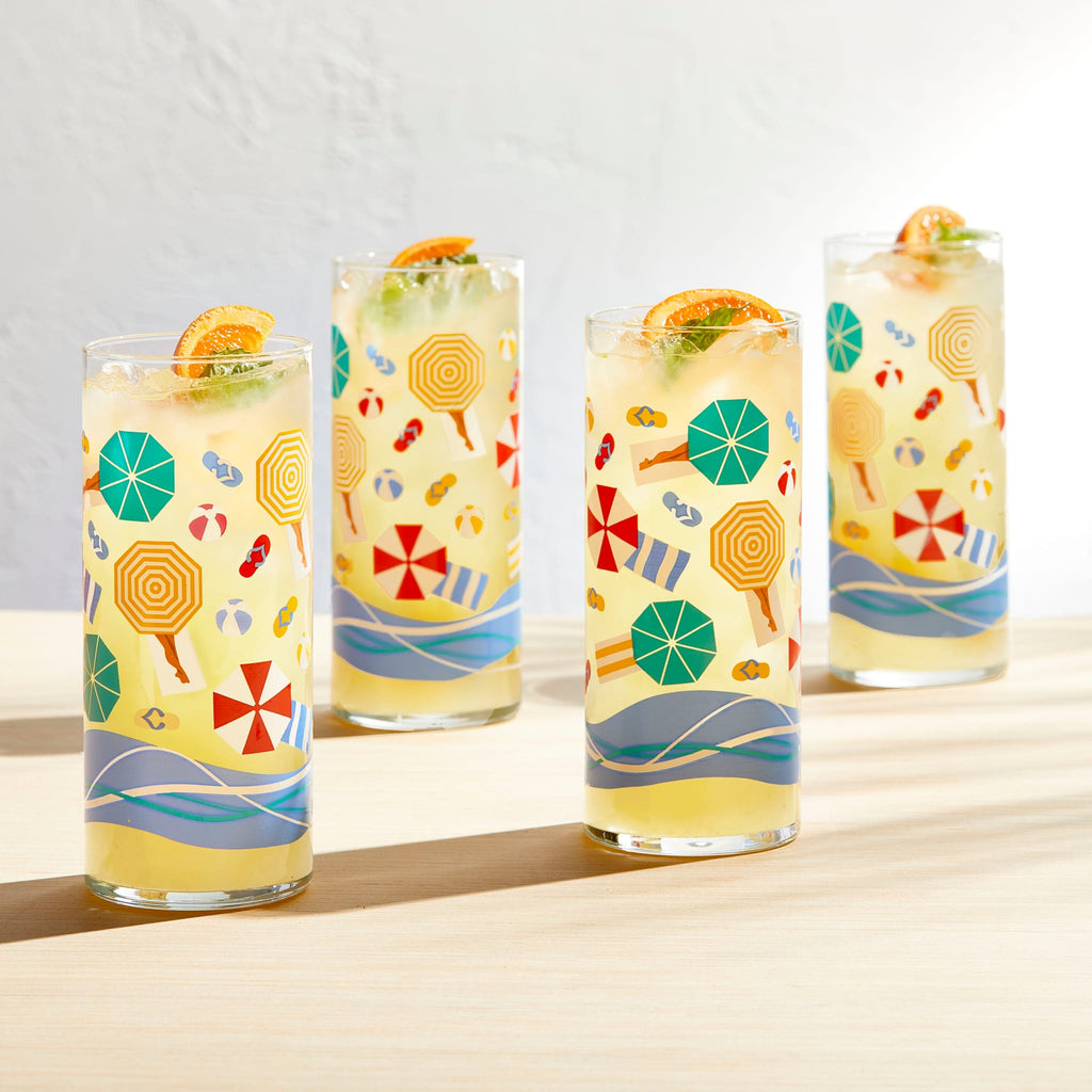 Libbey Vintage Beach Scene Cooler Glasses, 16 ounce, Set of 4 in - Beverageware photo