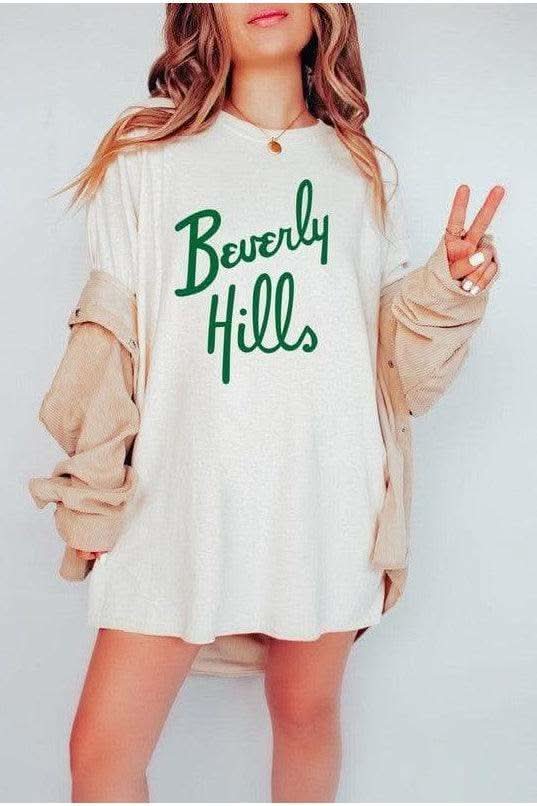Beverly Hills PLUS Cursive Graphic Tee, 2X in Ivory 2X - Shirts & Tops photo