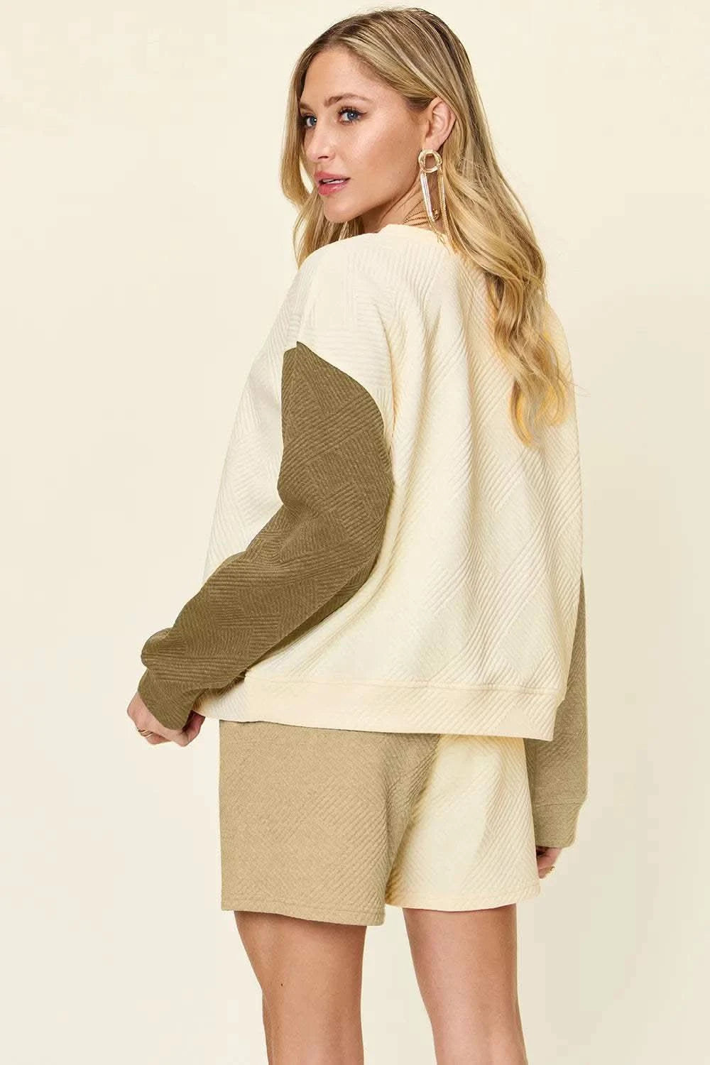 Double Take Full Size Contrast Drop Shoulder Top and Shorts Set in - photo