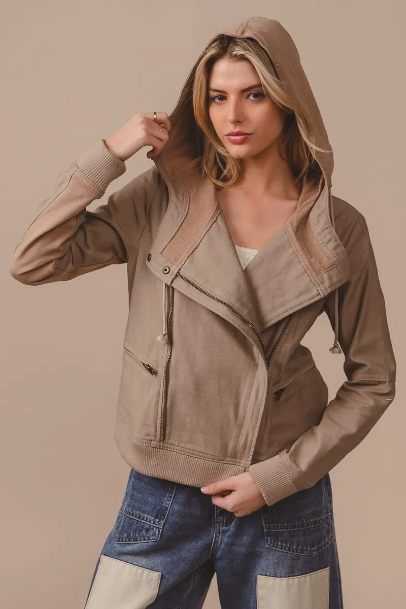 BiBi Textured Woven Rider Jacket in VINTAGE LATTE - photo