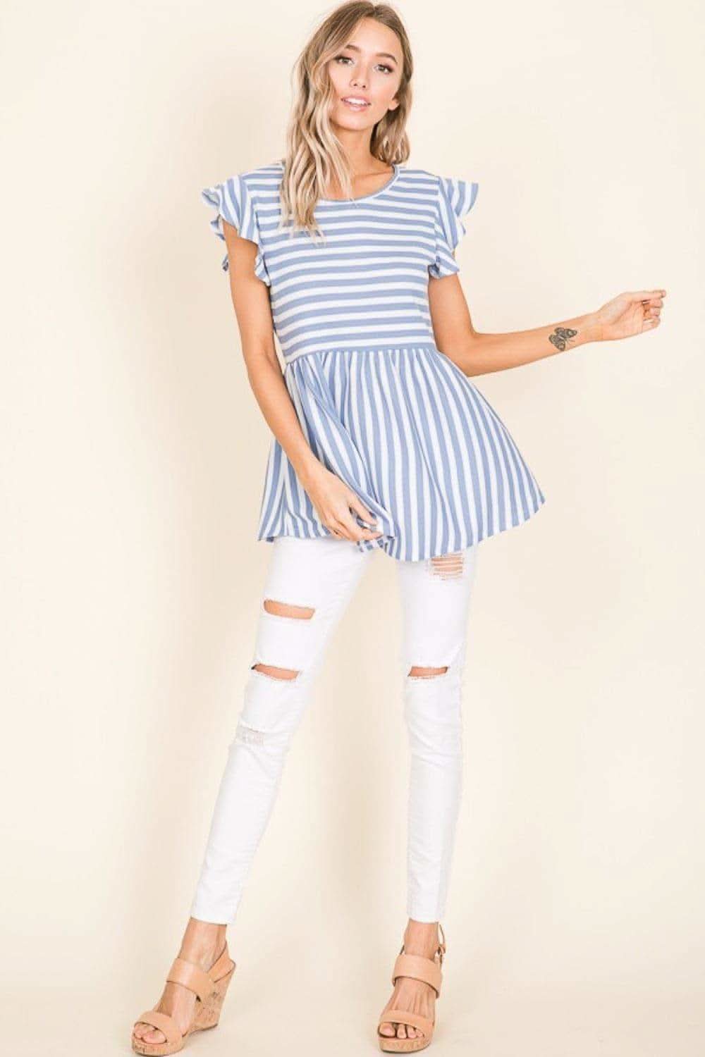 BOMBOM Striped Round Neck Blouse - SwagglyLife Home & Fashion BOMBOM Striped Round Neck Blouse - SwagglyLife Home & Fashion