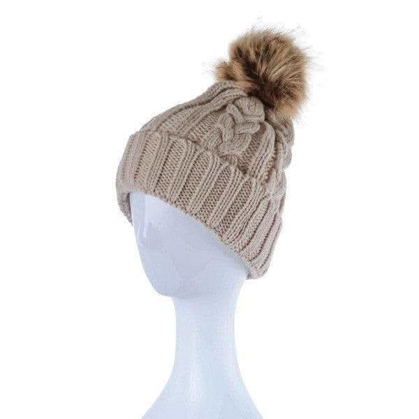Braided Knitted Fur Pom Pom Beanie in - Hats photo